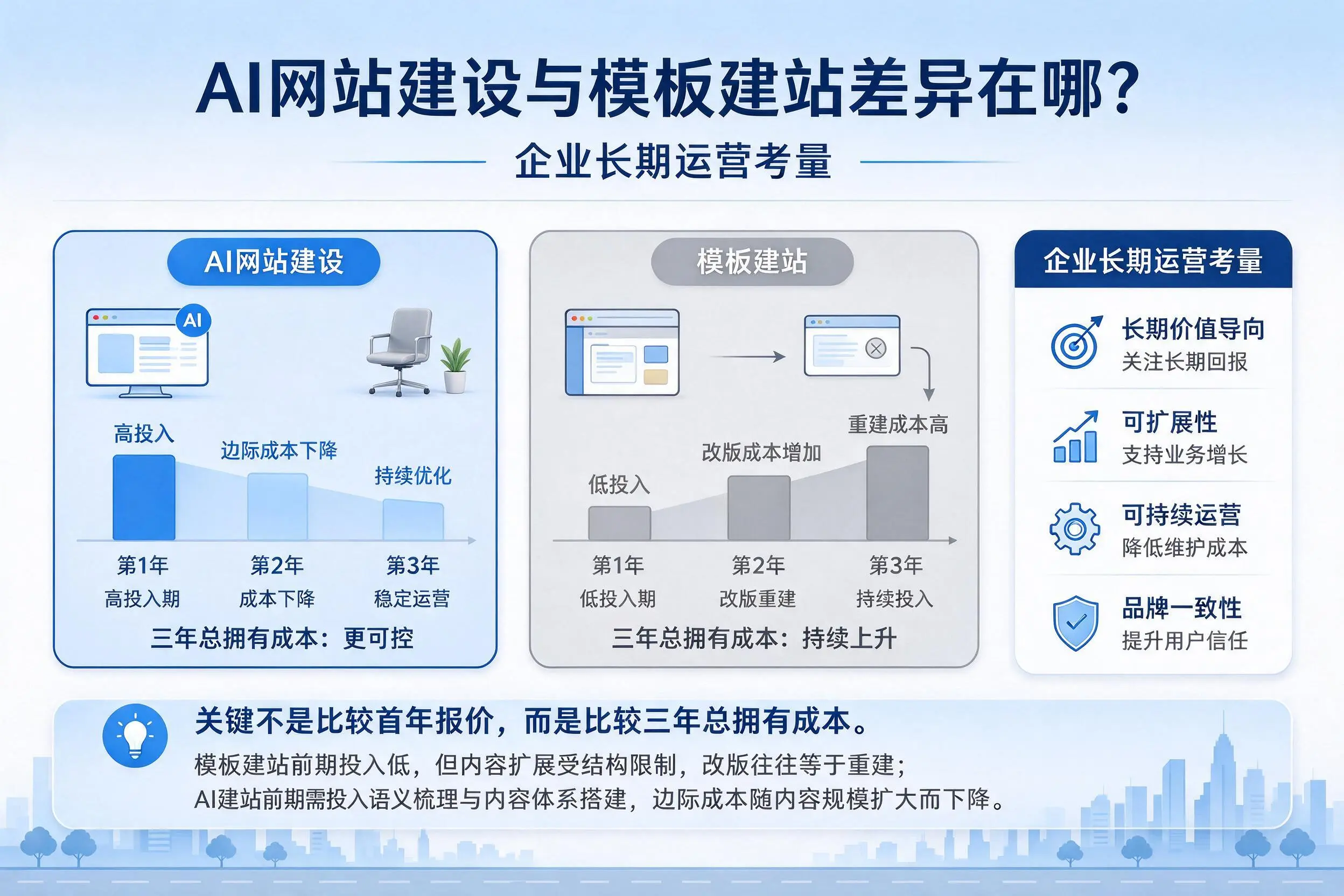 AI网站建设与模板建站差异在哪？娄底企业长期运营考量